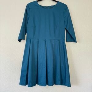 Asos Pleated Skirt Zip Back 3/4 Sleeve Cotton Timeless Classy Preppy Dress 12